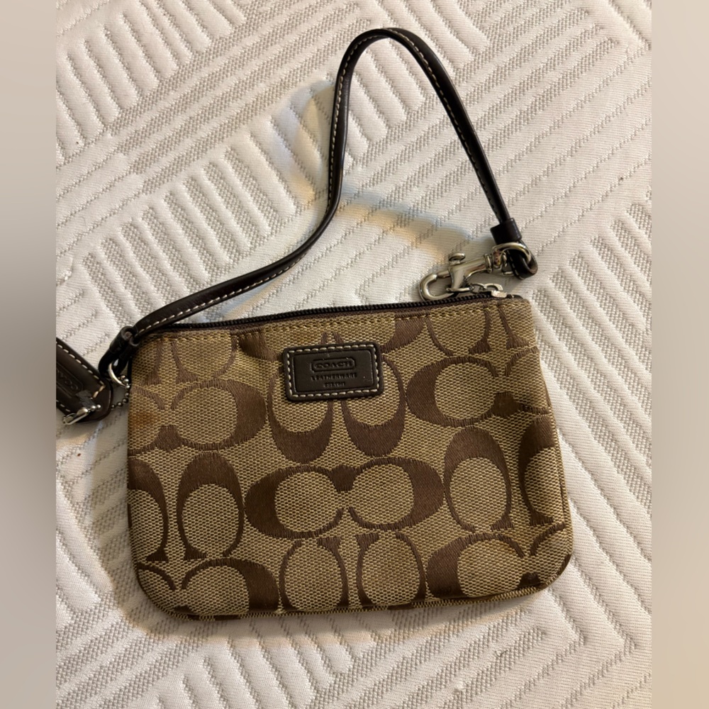 Coach Tan and Brown Signature Wristlet